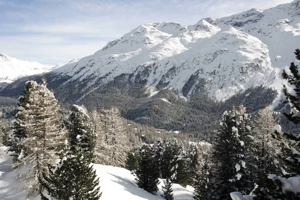 Panoramablick Auf Verschneite Landschaft Und Berge Den Schweizer Alpen — Stockfoto