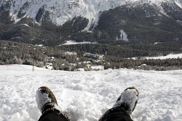 Blick Auf Die Skipiste Und Ein Skigebiet Zwischen Den Beiden — Stockfoto