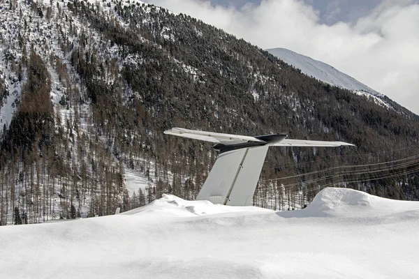 Cola Jet Privado Nieve Aeropuerto Moritz Suiza Invierno — Foto de Stock