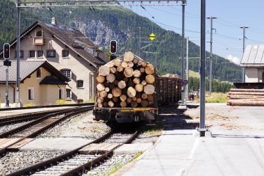 Tren ve tren alps İsviçre taşıyan ahşap bir görünüm