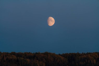 Yarım ay ve pembe gökyüzü ile Alaska dağları