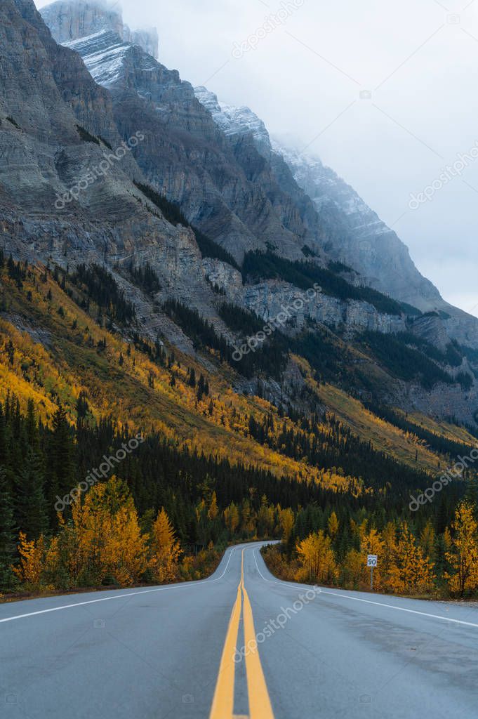 Scenic highway surrounded in autumn in Alaska