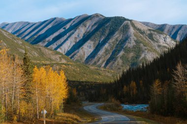 Alaska 'da sonbahar sezonuyla çevrili manzaralı otoyol