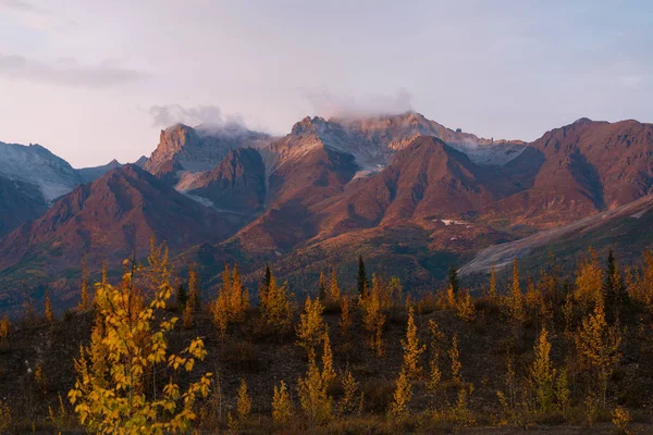 Foresta e montagne nei colori autunnali in Alaska — Foto Stock