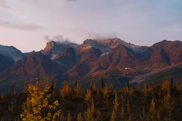 Forêt et montagnes aux couleurs automnales en Alaska — Photo