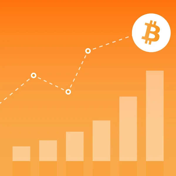 Gráfico de crecimiento de bitcoin sobre fondo naranja. Diseño de icono plano. Ilustración vectorial. Eps 10 . — Archivo Imágenes Vectoriales