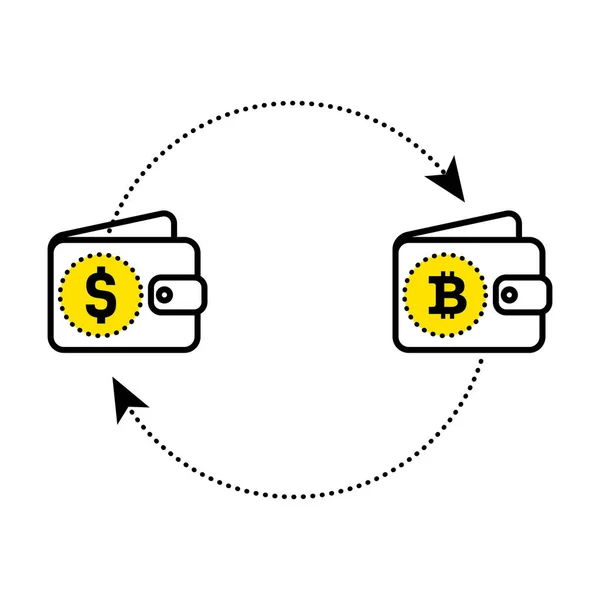 Signo abstracto de cambio de moneda en forma de sonrisa. Cambio de bitcoin dólar. Diseño plano. Ilustración vectorial aislado fondo blanco para sitio web o aplicación y etc. . — Archivo Imágenes Vectoriales