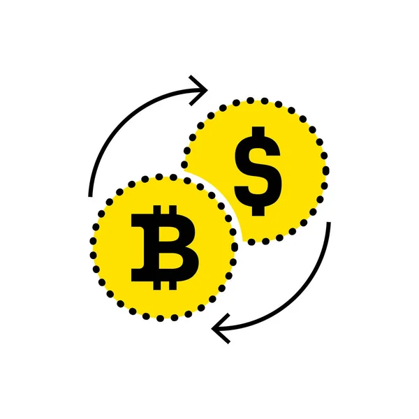 Icono abstracto dólar a bitcoin icono de intercambio. Diseño plano. Ilustración vectorial aislado fondo blanco para sitio web o aplicación y etc. . — Vector de stock