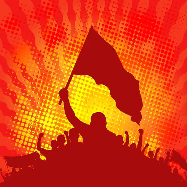 Demonstrators silhouette on bloody background — Stock Vector