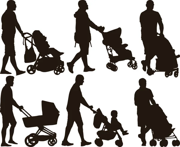 Isolierter Vater mit Kinderwagen - Vektorillustration — Stockvektor