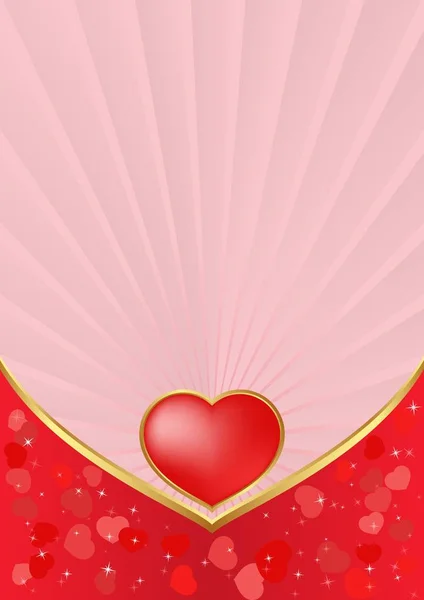หัวใจสีแดงบนพื้นหลังสีชมพู — ภาพเวกเตอร์สต็อก