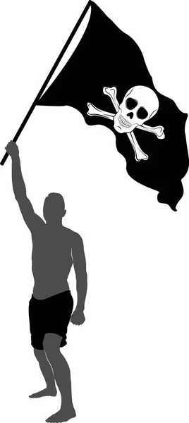 Homme Tenant Drapeau Avec Symbole Pirate — Image vectorielle