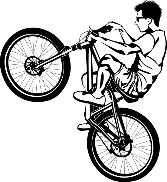 Niño Bicicleta Mtb Ilustración Vectorial Blanco Negro — Vector de stock