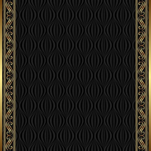 Fondo Negro Con Patrón Vintage Borde Dorado — Vector de stock