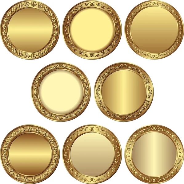 Set Van Ronde Gouden Frames — Stockvector