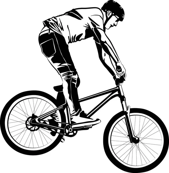 Man Mtb Cykel Svart Och Vit Vektor Illustration — Stock vektor