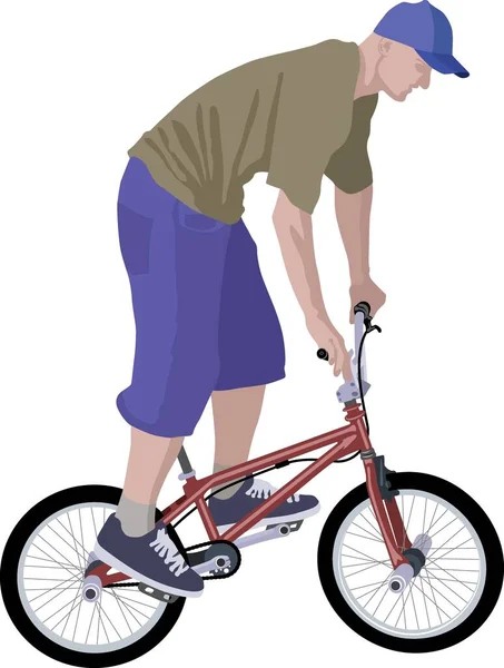Boy Riding Bmx Bike Vector Illustration - Stok Vektor