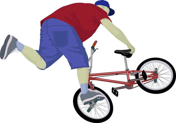 Chico Haciendo Truco Bicicleta Bmx Bicicleta — Vector de stock