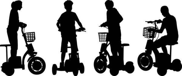 Silhouette Kids Three Wheeled Electric Scooter — Stock Vector