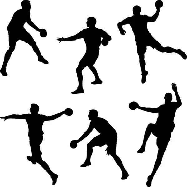 Siluetas Del Jugador Balonmano — Vector de stock