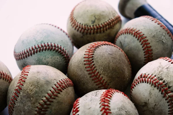 Gammal Vintage Baseball Bollar Närbild Grov Grunge Struktur — Stockfoto