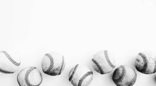 Old Baseballs Frame Banner Copy Space Black White Sport — Zdjęcie stockowe