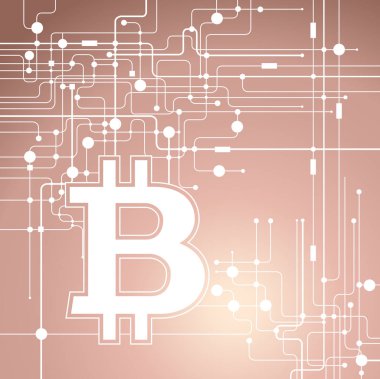 Soyut ağ üzerindeki sanal Bitcoins,