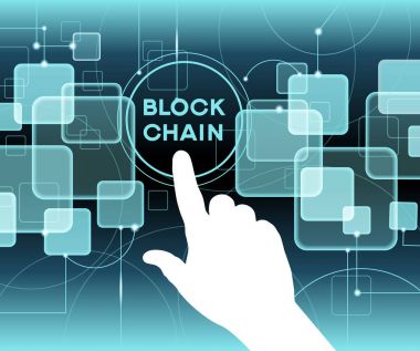 Blockchain ağ kavramı, dağıtılmış genel muhasebe teknoloji, blok metin ve bilgisayar bağlantısı zincir. Dosya sürümü Ai10 Eps kaydedilir. 