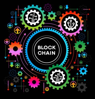 Blockchain ağ kavramı, dağıtılmış genel muhasebe teknoloji, blok metin ve bilgisayar bağlantısı zincir. Dosya sürümü Ai10 Eps kaydedilir. 