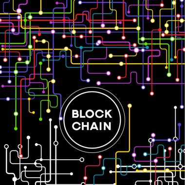 Blockchain ağ kavramı, dağıtılmış genel muhasebe teknoloji, blok metin ve bilgisayar bağlantısı zincir. Dosya sürümü Ai10 Eps kaydedilir. 