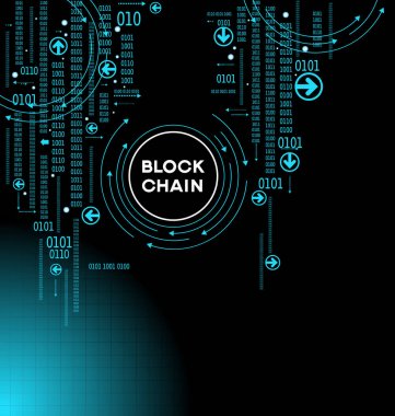 Blockchain ağ kavramı, dağıtılmış genel muhasebe teknoloji, blok metin ve bilgisayar bağlantısı zincir. Dosya sürümü Ai10 Eps kaydedilir. 