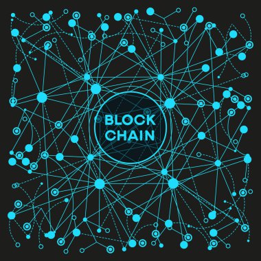 Blockchain ağ kavramı, dağıtılmış genel muhasebe teknoloji, blok metin ve bilgisayar bağlantısı zincir. Dosya sürümü Ai10 Eps kaydedilir. 