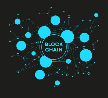 Blockchain ağ kavramı, dağıtılmış genel muhasebe teknoloji, blok metin ve bilgisayar bağlantısı zincir. Dosya sürümü Ai10 Eps kaydedilir. 