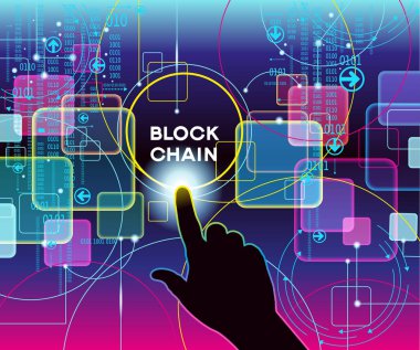 Blockchain ağ kavramı, dağıtılmış genel muhasebe teknoloji, blok metin ve bilgisayar bağlantısı zincir. Dosya sürümü Ai10 Eps kaydedilir. 