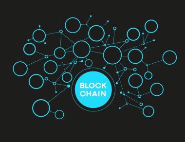 Blockchain ağ kavramı, dağıtılmış genel muhasebe teknoloji, blok metin ve bilgisayar bağlantısı zincir. Dosya sürümü Ai10 Eps kaydedilir. 