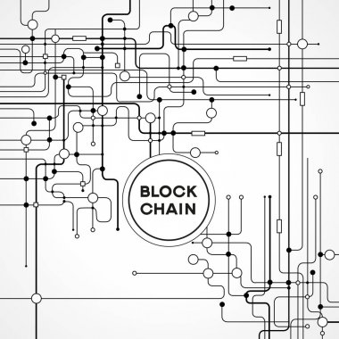 Blockchain ağ kavramı, dağıtılmış genel muhasebe teknoloji, blok metin ve bilgisayar bağlantısı zincir. Dosya sürümü Ai10 Eps kaydedilir. 