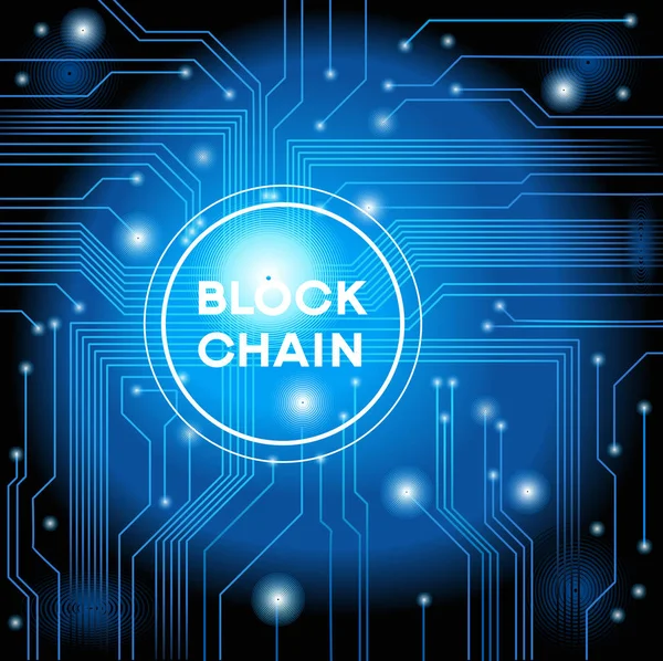 Blockchain ネットワーク概念 分散元帳技術ブロックはチェーン テキストとコンピューターの接続です Ai10 Eps のバージョンでファイルを保存します — ストック写真