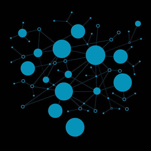 векторная иллюстрация дизайна синих кругов с сетью, концепция распределенной бухгалтерской книги

