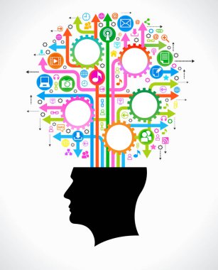 Soyut ağaç bir küresel bilgisayar ağı ve kafası şeklinde. Sosyal medya kavramı. ommunication küresel bilgisayar ağlarında. Web ve mobil hizmetler için düz tasarım kavramı simgeler kümesi. Dosya Ai10 Eps sürüm kaydedilir. Bu örnek c