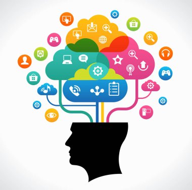 Soyut ağaç bir küresel bilgisayar ağı ve kafası şeklinde. Sosyal medya kavramı. ommunication küresel bilgisayar ağlarında. Web ve mobil hizmetler için düz tasarım kavramı simgeler kümesi. Dosya Ai10 Eps sürüm kaydedilir. Bu örnek c