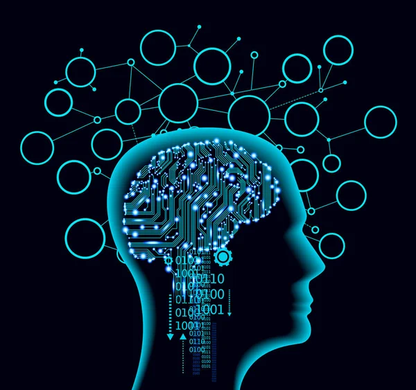 Rede Neural Aprendizagem Profunda Conceito Inteligência Artificial Rosto Robô Construção — Vetor de Stock