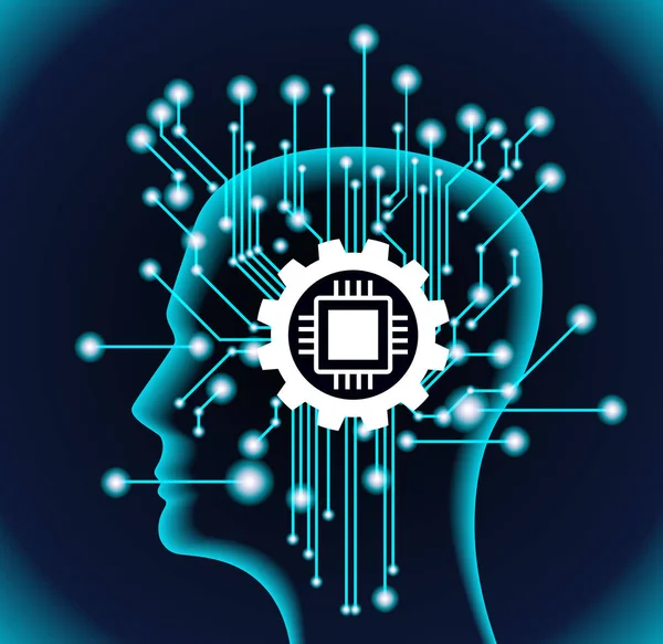 Sieć Neuronowa Głęboka Nauka Sztuczna Inteligencja Robot Twarz Budowanie Abstrakcyjnego — Wektor stockowy