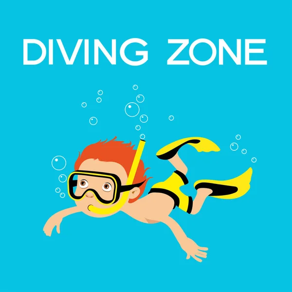 Fondo Buceo Dibujos Animados Chico Sumerge Máscara Bajo Agua — Vector de stock