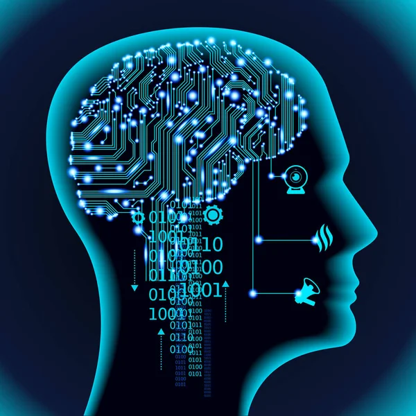 Neurális Hálózat Mély Tanulás Mesterséges Intelligencia Robot Arc Épület Elvont — Stock Vector