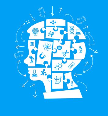 Bulmacalar bir insan kafası şeklinde. Eğitim kavramı. Kişi tamamlayın. Eğitim simgesi