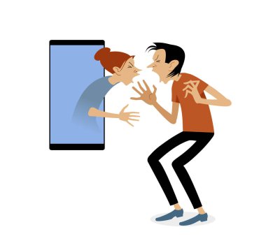 Çatışma. Bir erkek ve bir kadın kavga. Düz bir stil vektör çizim