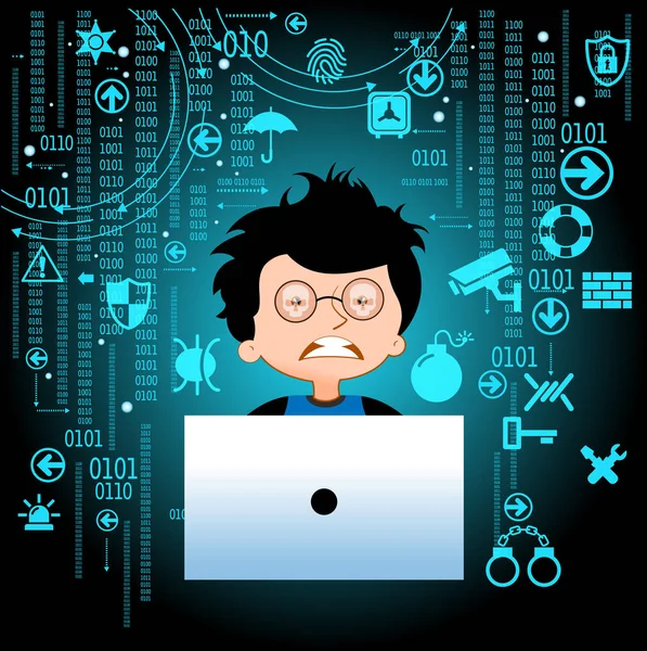 Adolescente Virus Online Pericolo Online Virus Hacker Dipendenza Internet Illustrazione — Vettoriale Stock