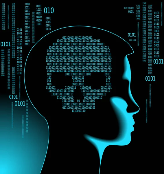 デジタル バック グラウンドで人間の頭蓋骨 ネットワーク セキュリティ コンピュータ ウイルス サイバー攻撃の概念 — ストックベクタ