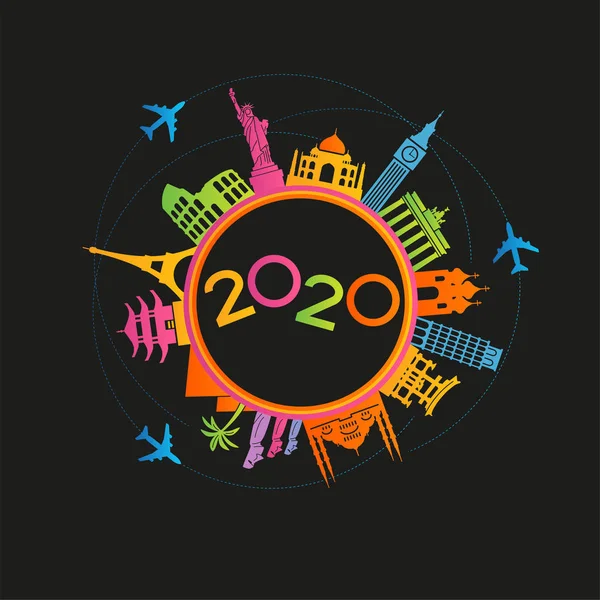 2020 Voyage Tourisme Modèle Coloré Avec Des Icônes Des Points — Image vectorielle