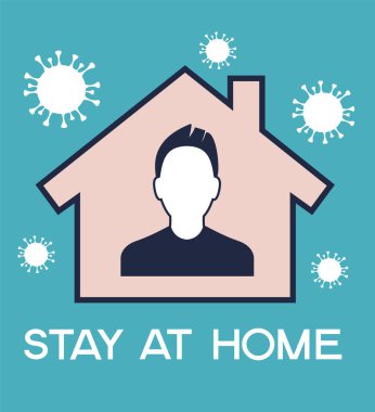 Karantina simgeleri. Crown Virüsü (Covid 19) kampanyası. Sağlıklı kalmak için evde kal. Vektör düz tasarımı